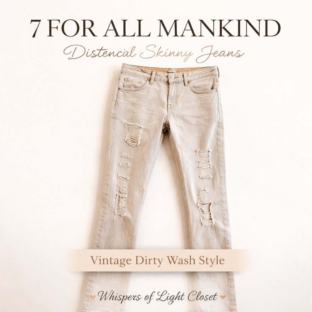 7 For All Mankind Distressed Skinny Jeans Dirty Wash Crown Detail 26